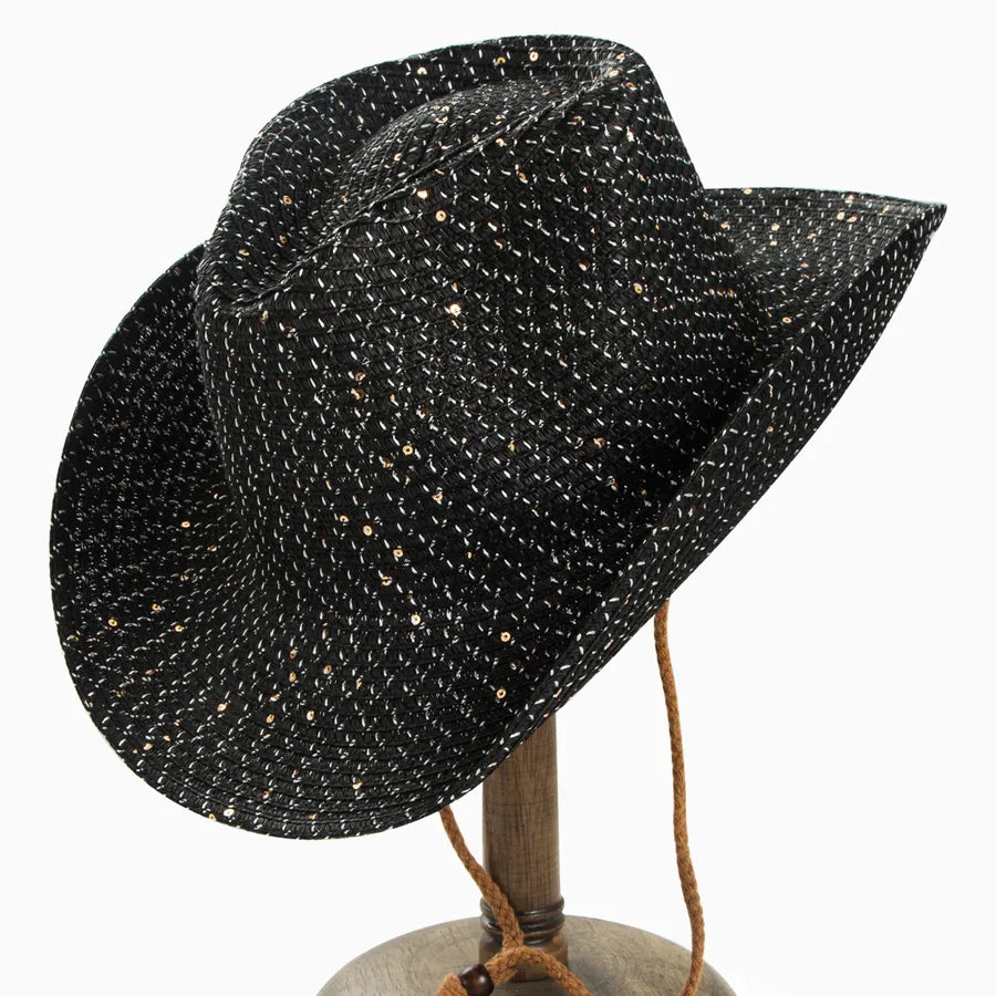 Women's Casual Solid Color Sequins Crimping Big Eaves Straw Hat