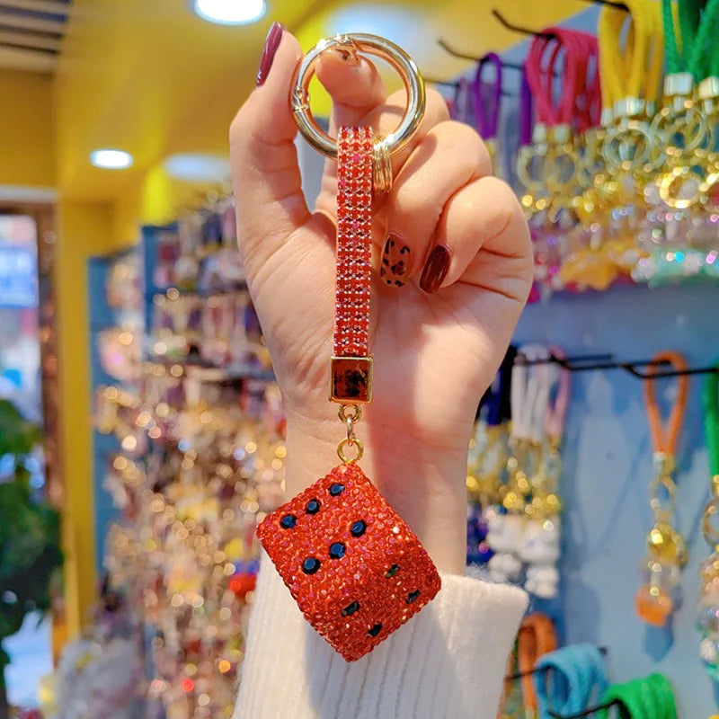 Fashionable Cute New Style Dice Shaped Car Keys And Handbag Keychains Circle Pendant Czech Crystal Star Pattern Accessory