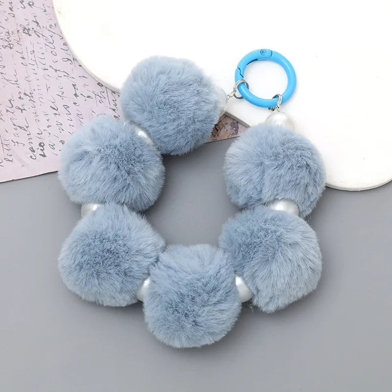 cute hairball plush beaded mobile phone chain