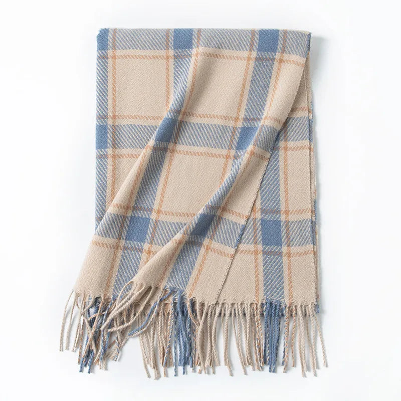 Women's Elegant Plaid Imitation cashmere Tassel Scarf
