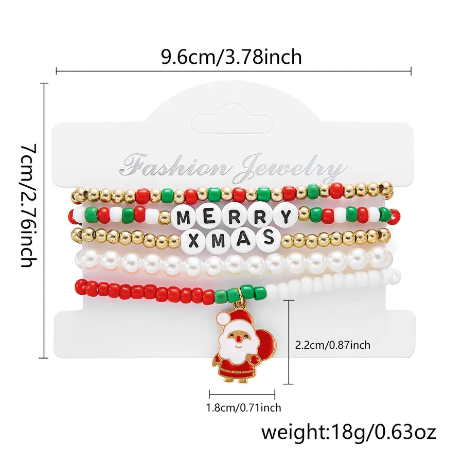 Handmade Christmas Themed Beaded Bracelet Set For Women Soft Clay Snowflake Letter Bracelets  Style