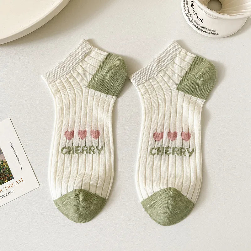 women's casual cartoon bamboo fiber hollow out ankle socks a pair