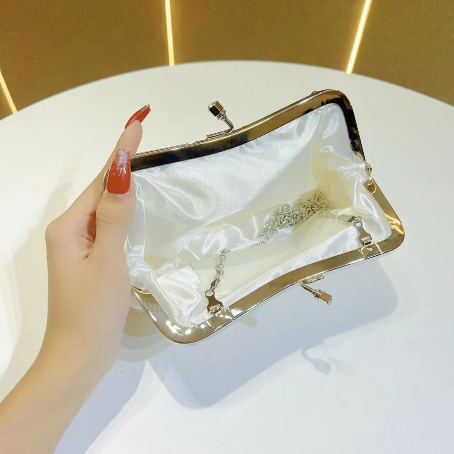 Elegant Silk Ladies Clutch Bag Diamond Embellished Evening Bag Wedding Bride Handbag Square Polyester Fashion Folded Design