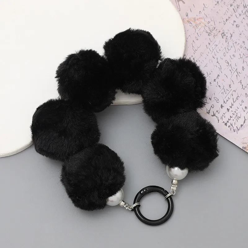 cute hairball plush beaded mobile phone chain