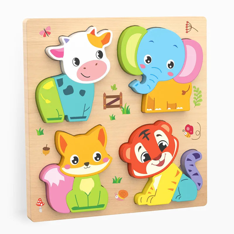 Mengshi Early Education Wooden Puzzle Baby Children Handmade Animal Shaped Gift Toy Educational Plaything For Toddler Kids