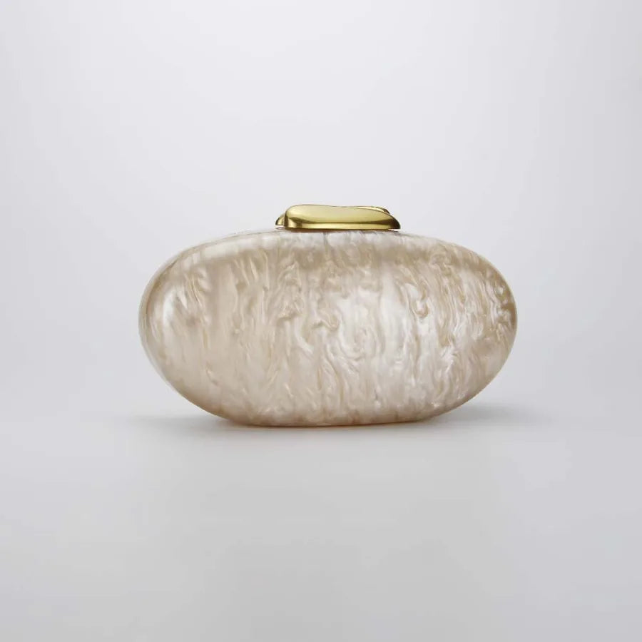 Pearl Color with Snake Chain Champagne White Arylic Solid Color Oval Evening Bags