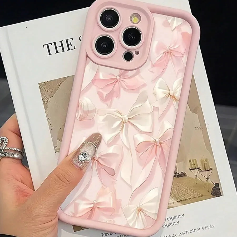 Silk Butterfly Knot Phone Case For iPhone 16 Pro Max Apple 15 Pro Staircase 14 13 12 Cute New Fashion TPU White Black
