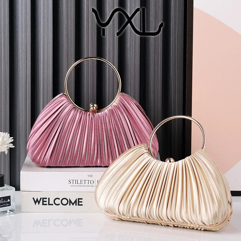Fuchsia Apricot Polyester Solid Color Dumpling Shape Evening Bags