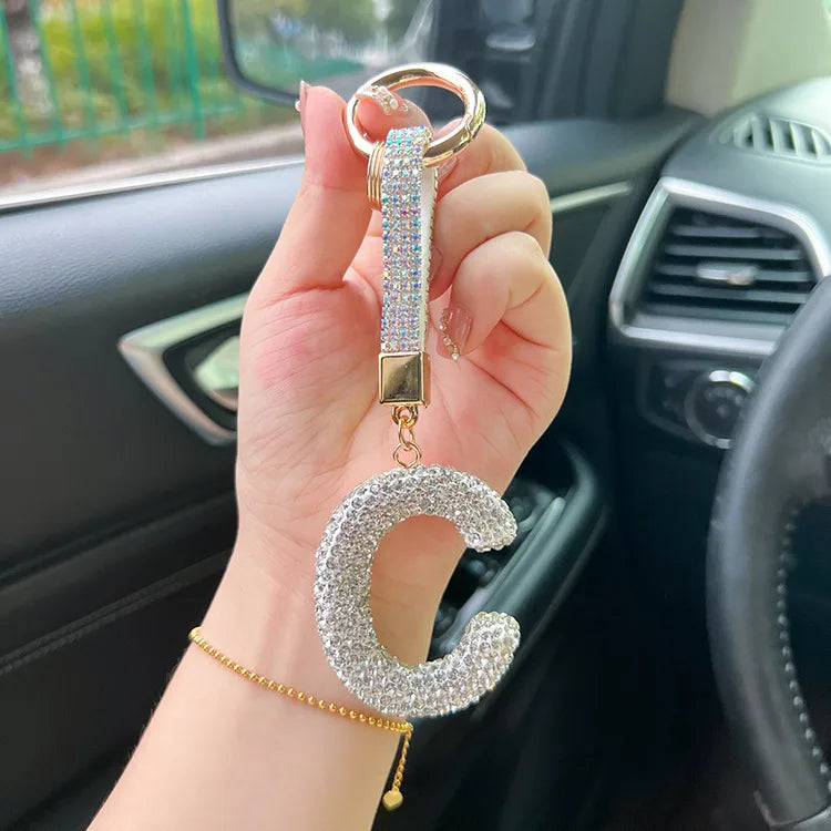 simple style letter rhinestone inlay rhinestones women's keychain