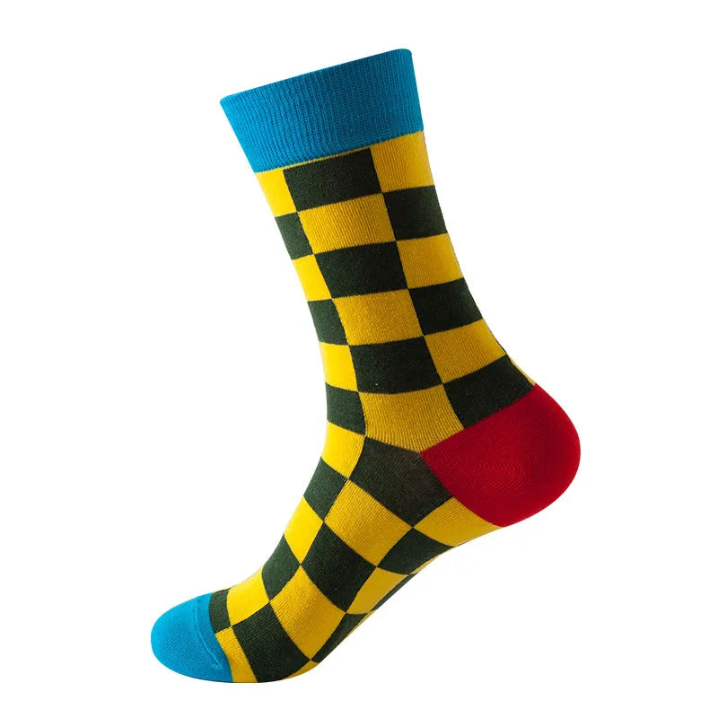 unisex casual color block checkered nylon cotton jacquard crew socks a pair