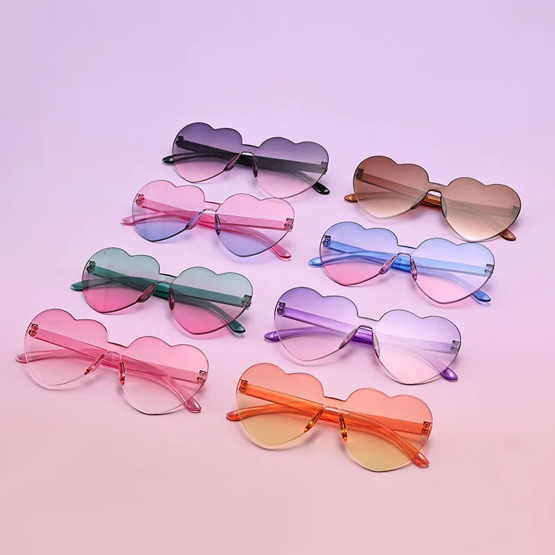 Novelty Modern Style Heart Shape Pc Gradient Tinted Lenses Special-Shaped Mirror Full Frame Kids Sunglasses