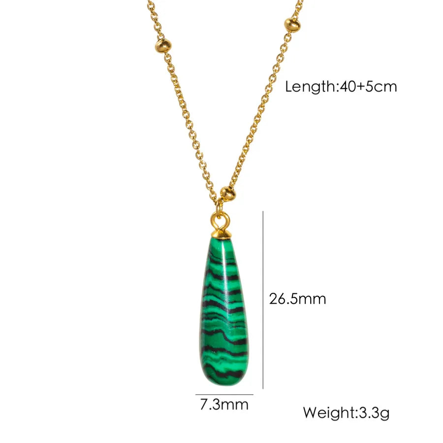 Wholesale Jewelry Vintage Style Simple Style Water Droplets 304 Stainless Steel natural stone Pendant Necklace
