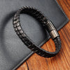 Black Leather Rope Cowhide Men's Double-Layer Stainless Steel Authentic Leather Weave Bracelet Handmade Multi-Layer Leather Bracelet 86