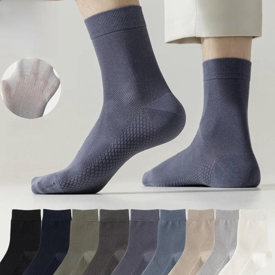 95% cotton mid-tube socks spring and summer mesh thin pure cotton men's socks solid color combed cotton stockings antibacterial deodorant socks