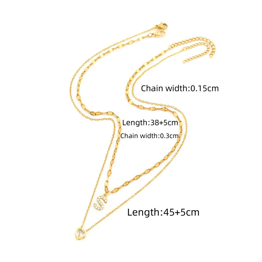 Wholesale Jewelry Elegant Simple Style Letter Heart Shape 201 Stainless Steel Artificial Crystal Copper Lip chain cable chain Pendant Necklace