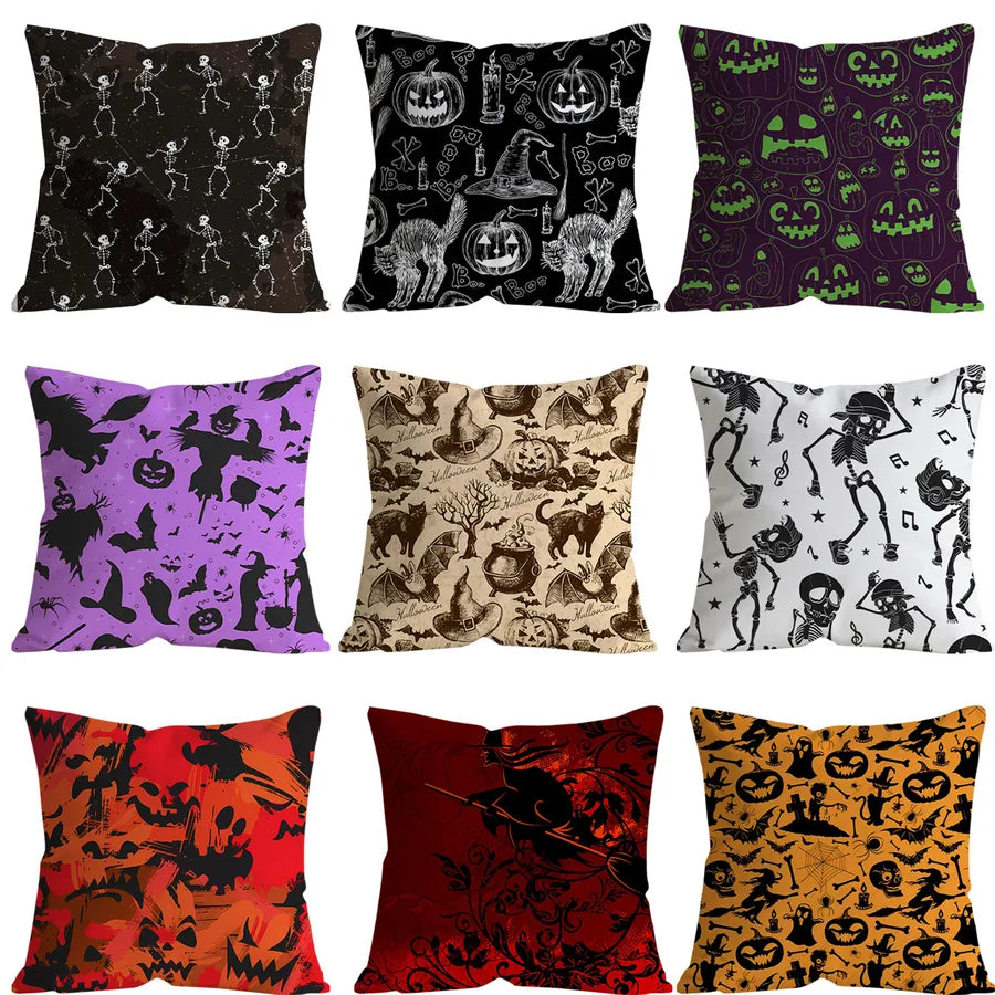 Retro Halloween Skeleton Print Sofa Pillowcase Living Room Decorative Cushion Cover Simple Style Printed Throw Pillow Case