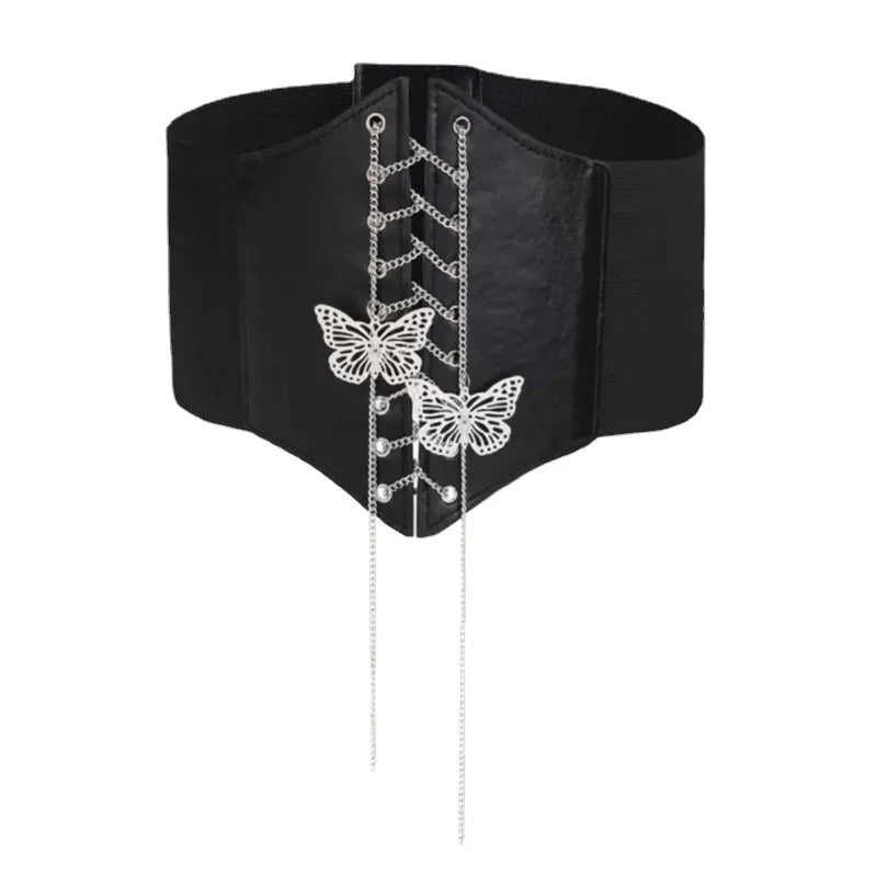 elegant butterfly pu leather chain women's corset belts 1 piece