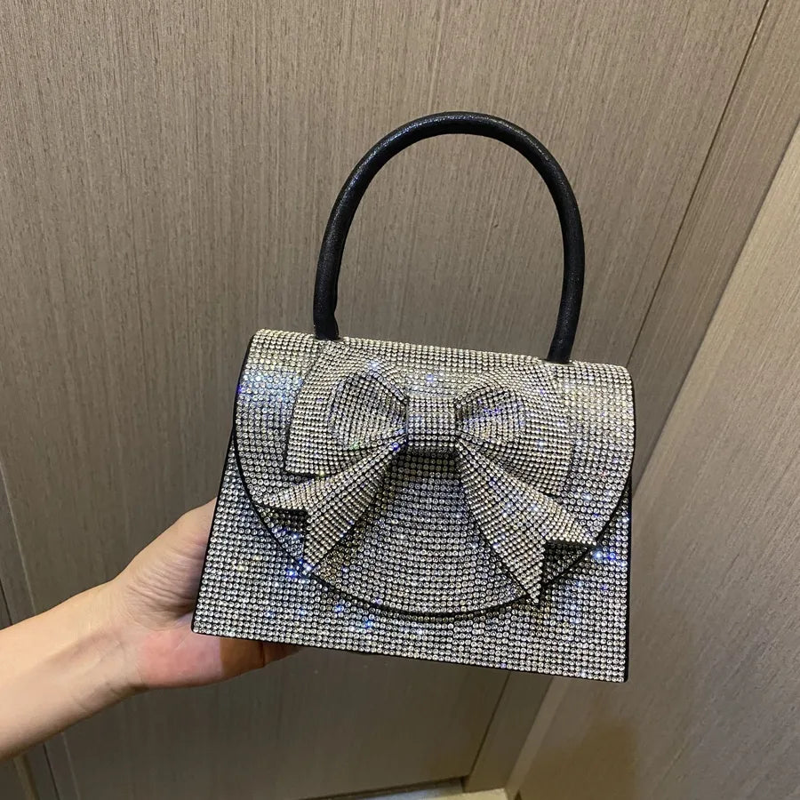 women's polyester bow knot elegant square magnetic buckle evening bag