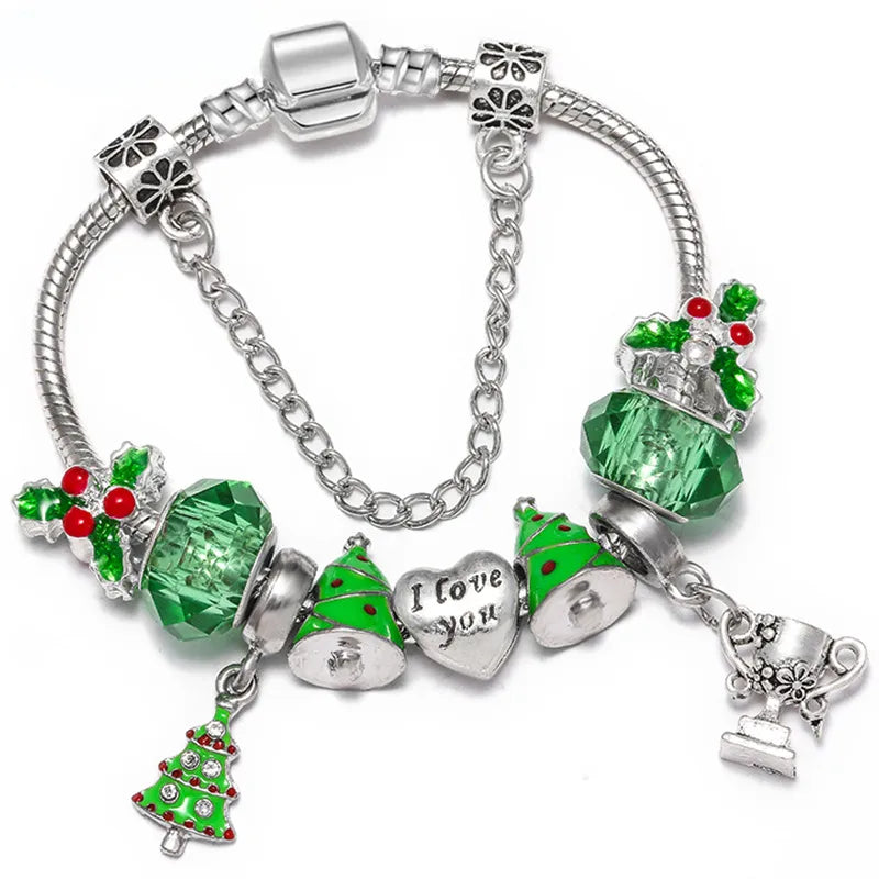 Christmas Style Snowflake Pendant Crystal Facet Bead Suitable For European Dangle Charm Bracelet Silver Color Women's Jewelry