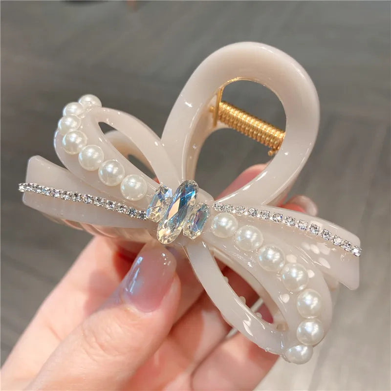 New Style Rhinestone Butterfly Knot Hair Clip Women Elegant Sweet Fairy Feel Half Updo Shark Jaw Clip Hair Accessory