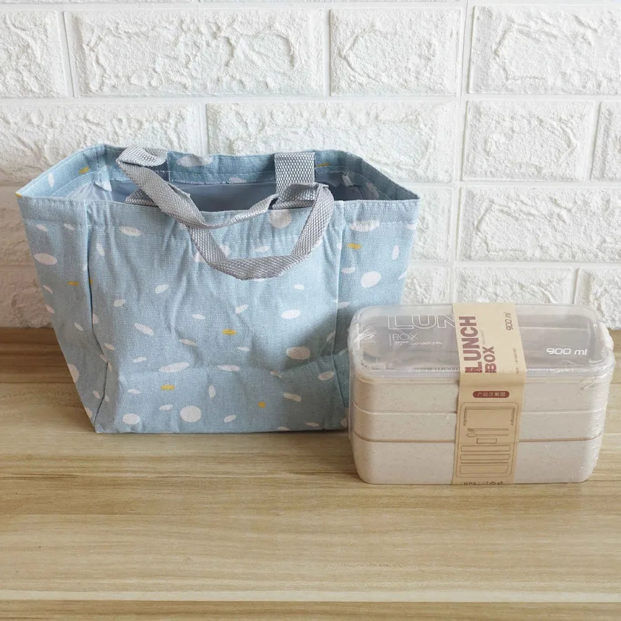 Square three-layer wheat straw fiber plastic lunch box student adult lunch box with tableware can be customized logo