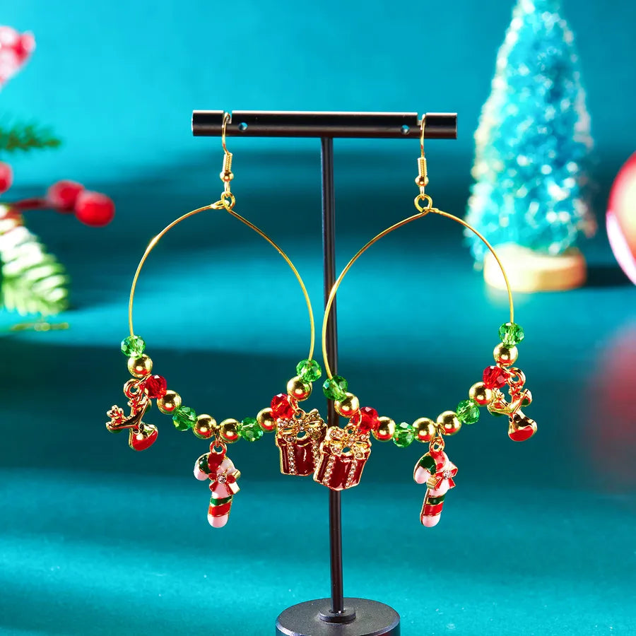 Christmas Themed Crystal Drop Earrings Alloy Scented Santa Socks Round Pendant Hooks For Women Christmas Jewelry Ear Jewelry