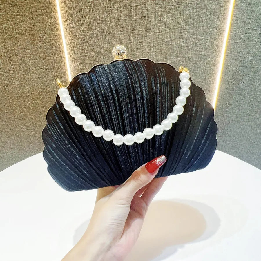 Silk Solid Color Beading Shell Evening Bags