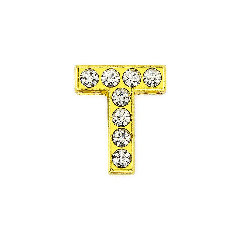 1 Piece 12mm Hole 6~9.9mm Alloy Rhinestones Letter DIY Ornament Accessories Beads