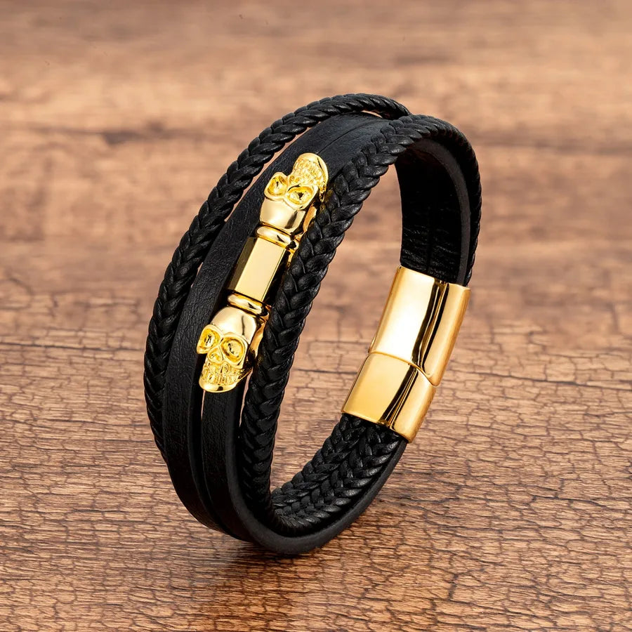 Hip-Hop Punk Skull Leather rope Metal Handmade Halloween Men's Bracelets
