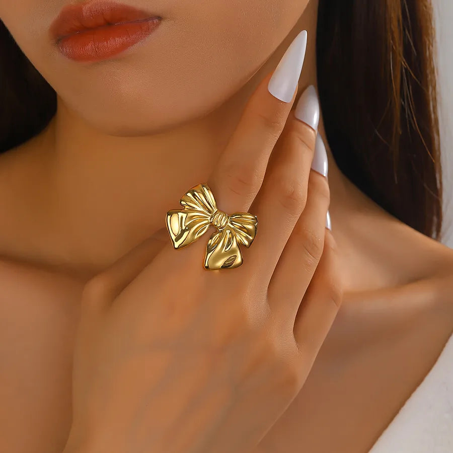 Wholesale Jewelry Artistic Bow Knot 304 Stainless Steel 14K Gold Plated Rings