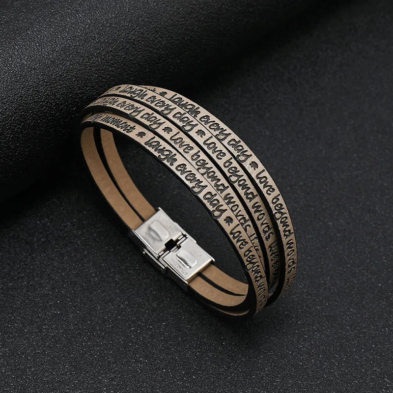 Simple Style Letter Pu Leather Titanium Steel Unisex Bracelets