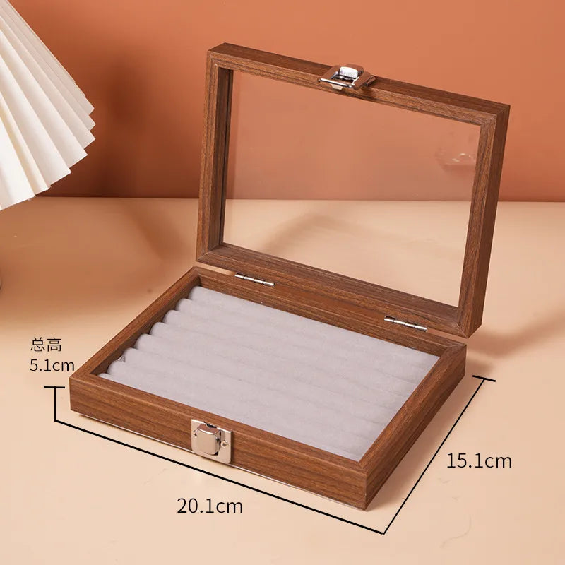 Black Walnut Wood Grain Dustproof Cover Jewelry Box Bracelet Earring Necklace Storage Case Vintage Style Wooden Jewelry Case