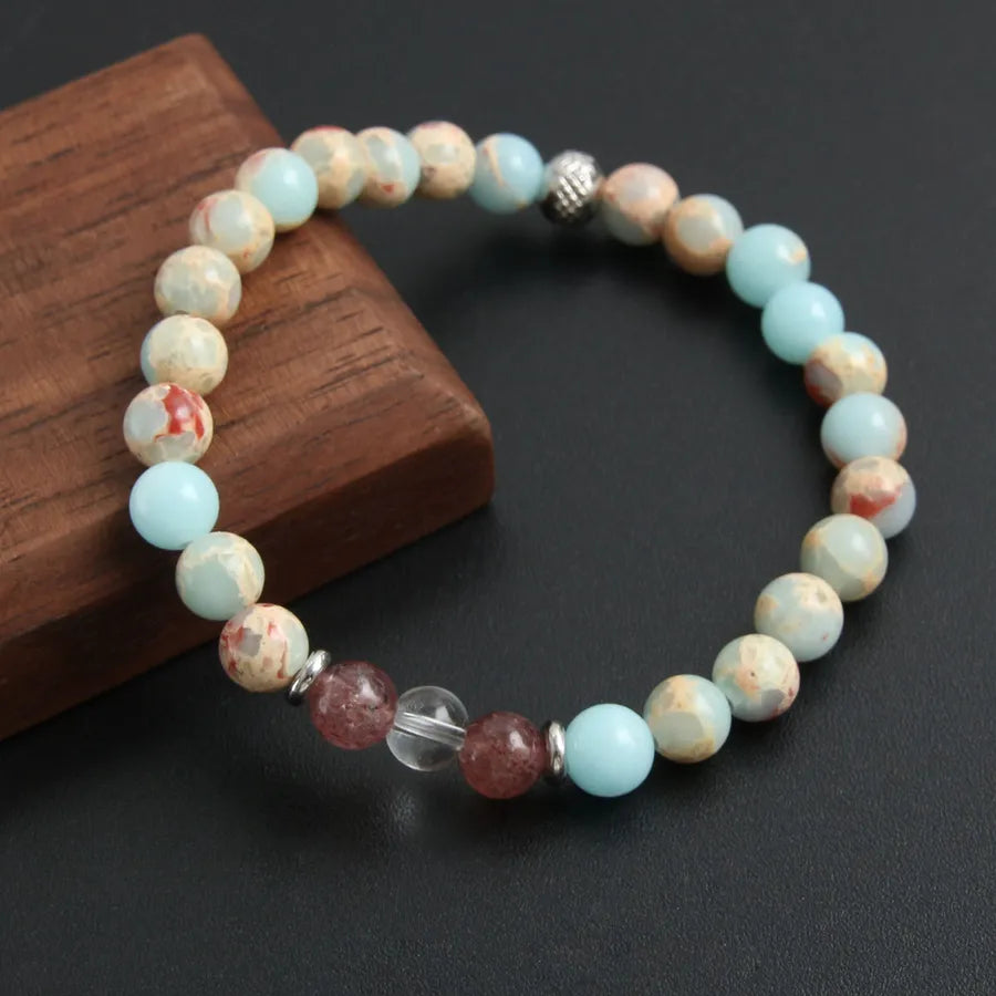 304 Stainless Steel natural stone Casual Hawaiian Bohemian Beaded Handmade Round Bracelets