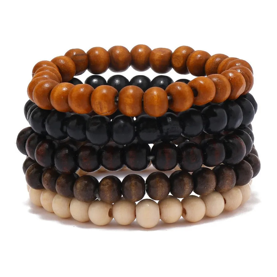 Retro Round Wood Beaded Men's Bracelets