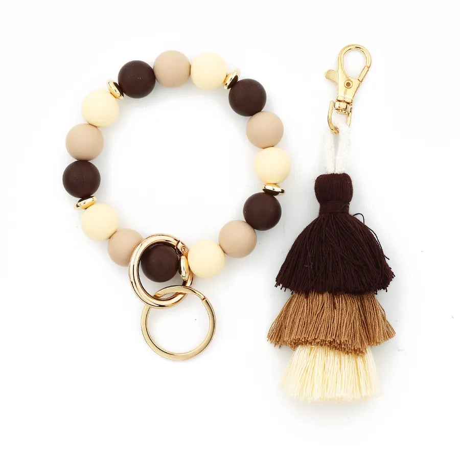 Sweet Geometric Alloy Wood Silica Gel Women's Bag Pendant Keychain