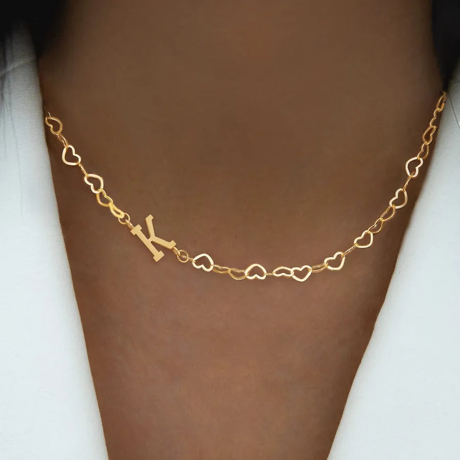 Wholesale Jewelry Elegant Simple Style Classic Style Letter 201 Stainless Steel 304 Stainless Steel Heart-Shaped Chain Pendant Necklace