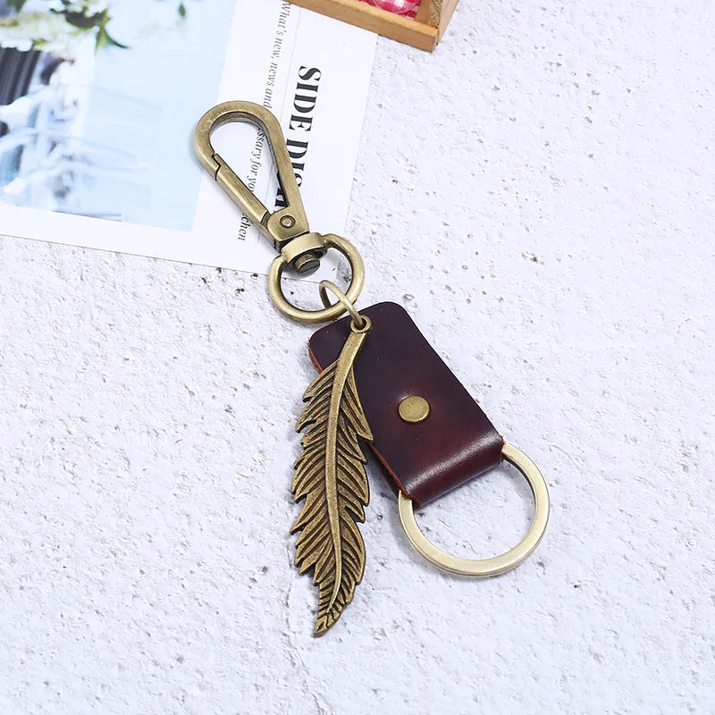 Simple Style Feather Alloy Cowhide Men's Keychain
