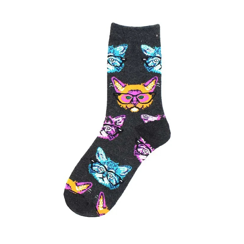 women's simple style classic style commute color block cotton printing crew socks a pair