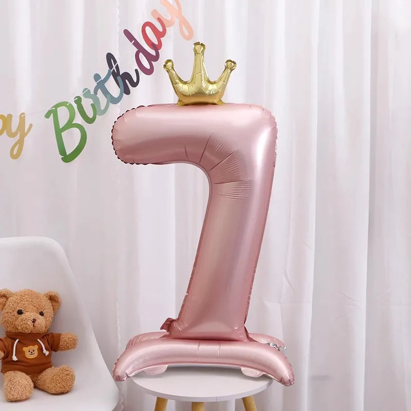 42-Inch Stand-Up Large Pink Base Number Balloons Birthday Decoration Scene Arrangement One-Year-Old Photo Props Balloons