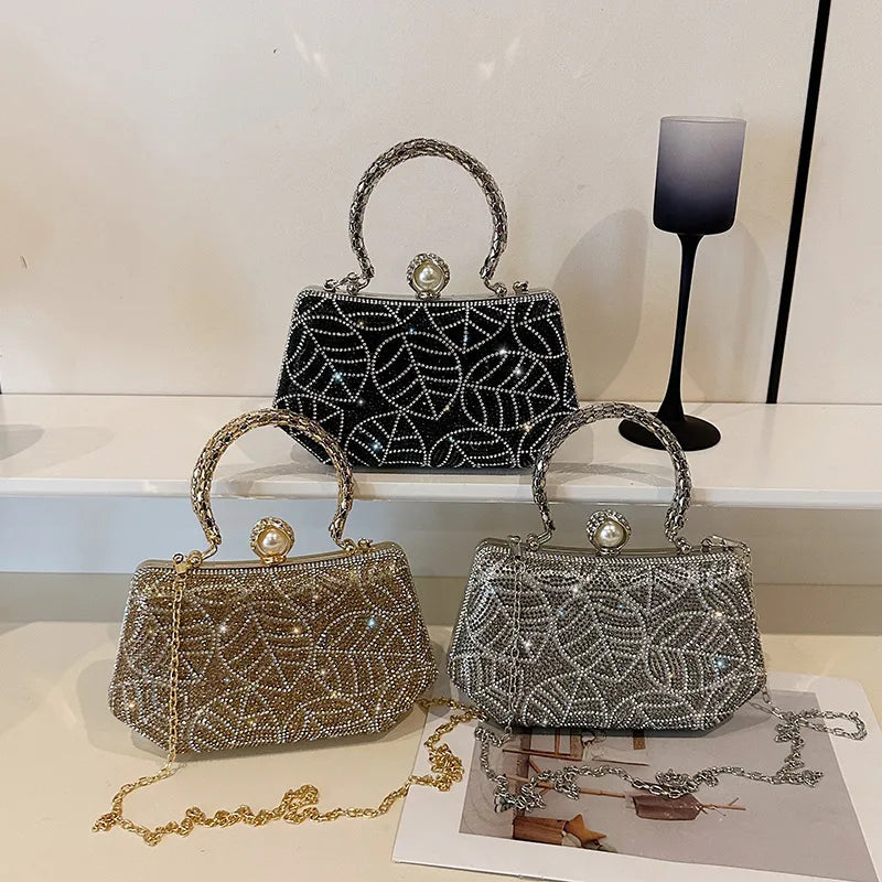 Fashionable Diamond Embedded Retro Evening Bag Women's Crossbody Chain Box Bag Special Shape Material Box Style Single Shoulder Strap