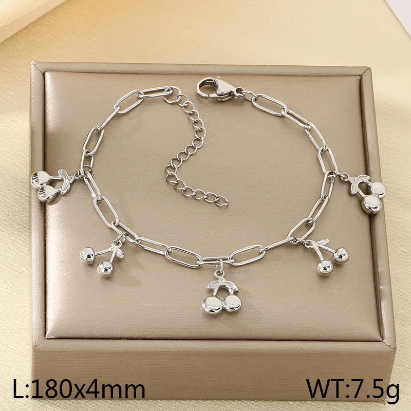 IG Style Vintage Style Cherry Ocean Butterfly 304 Stainless Steel 18K Gold Plated Paperclip Chain Bracelets In Bulk