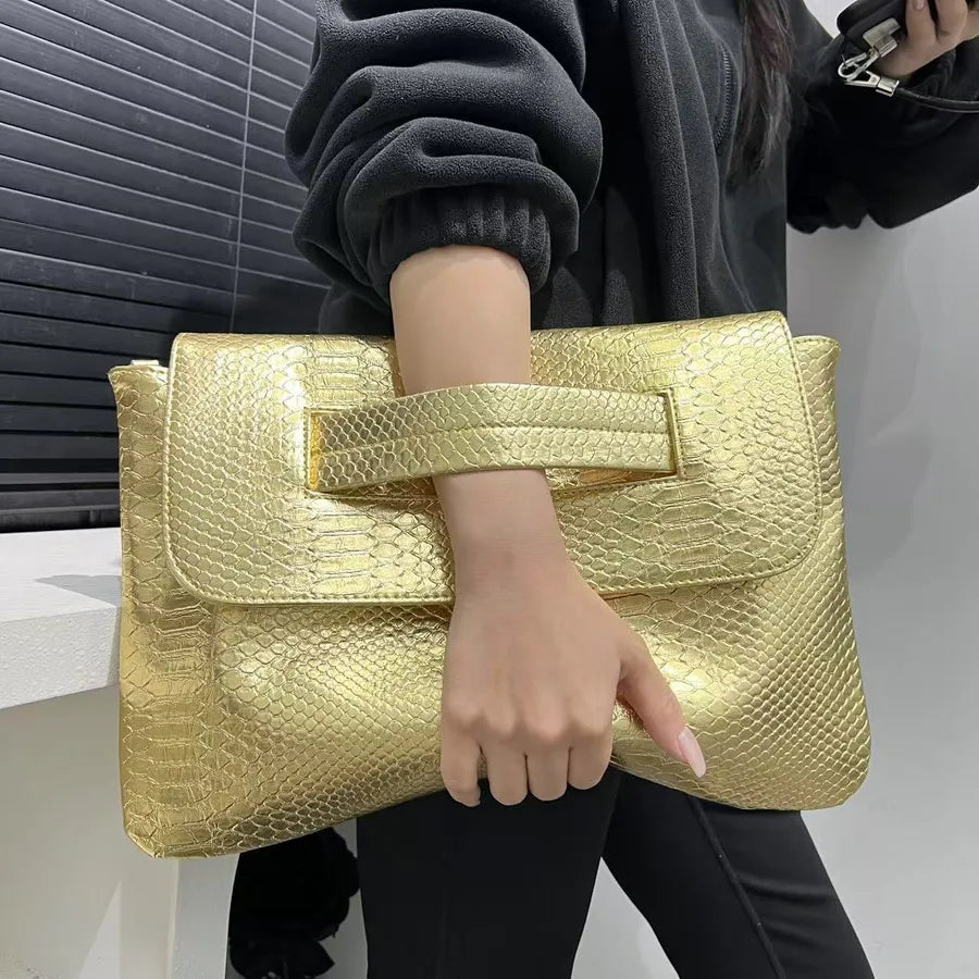 Women's Large Pu Leather Solid Color Elegant Streetwear Square Flip Cover Envelope Bag
