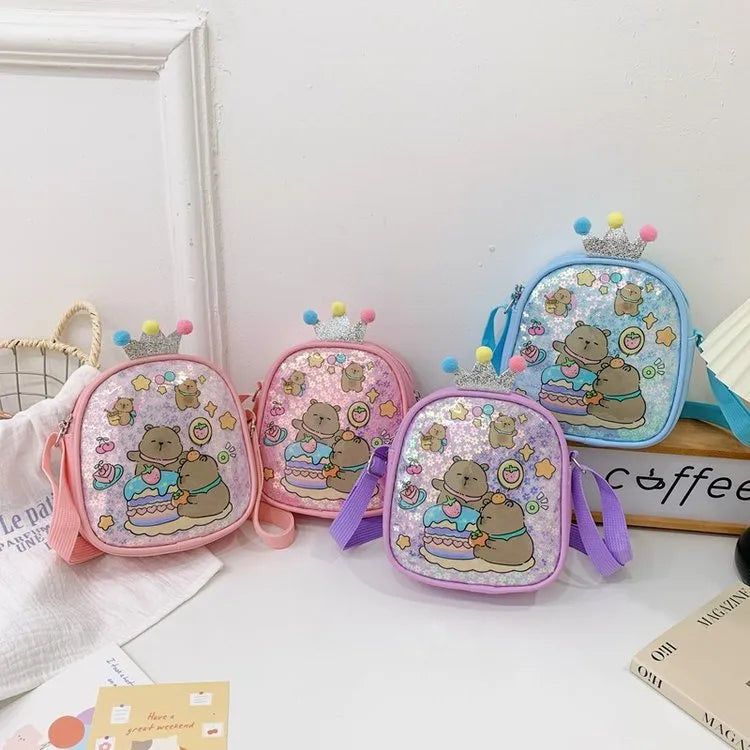 Kid'S Pu Leather Cartoon Capybara Cute Square Zipper Shoulder Bag