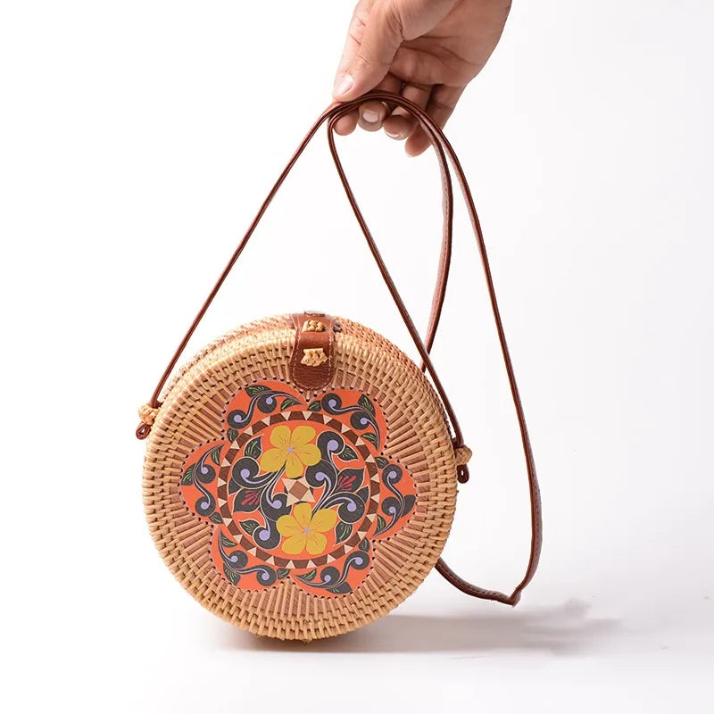 Special Sale Rattan Ins Butterfly Bag Mori Style Vintage Artistic Handmade Flower Petal Bag Woven Bag PU Belt