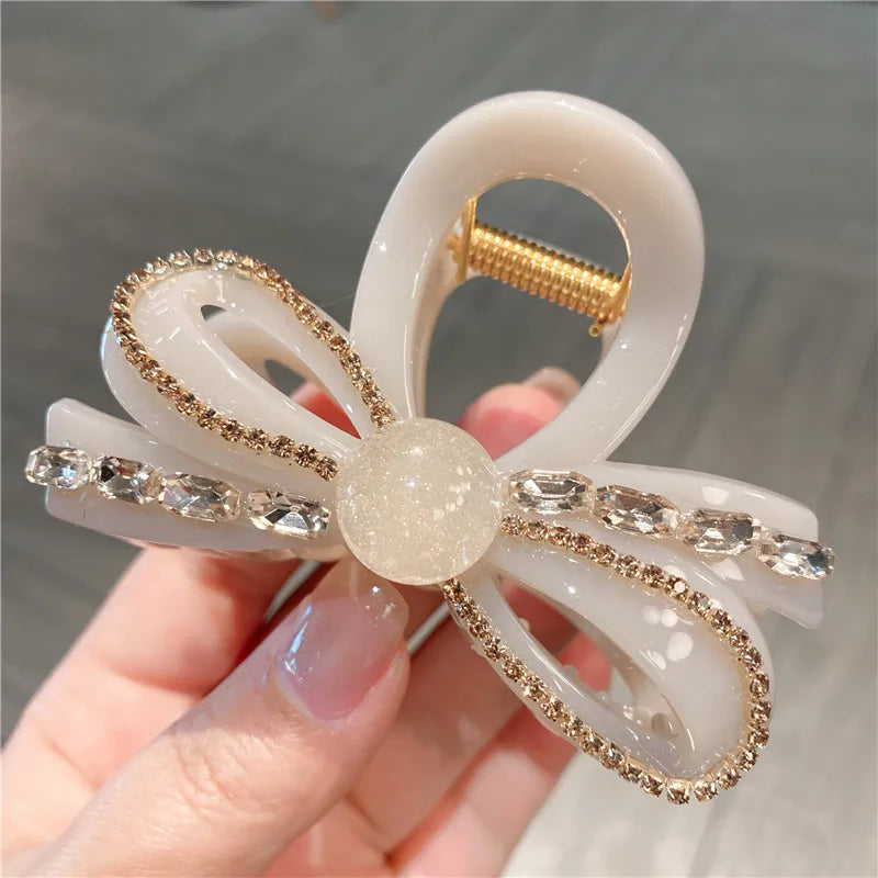 New Style Rhinestone Butterfly Knot Hair Clip Women Elegant Sweet Fairy Feel Half Updo Shark Jaw Clip Hair Accessory