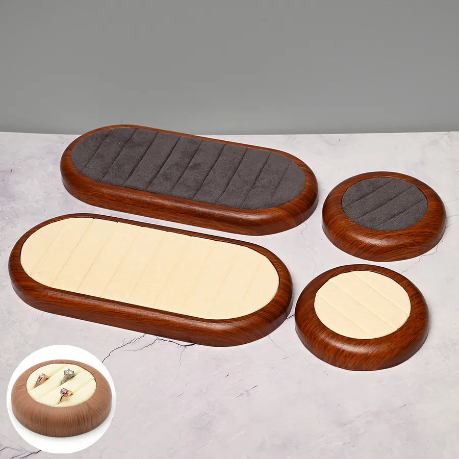 Handmade DIY Artificial Wood Flocking Ring Dish Oval Shape Jewelry Display Plate Elegant Simple Style For Fashion Accessories