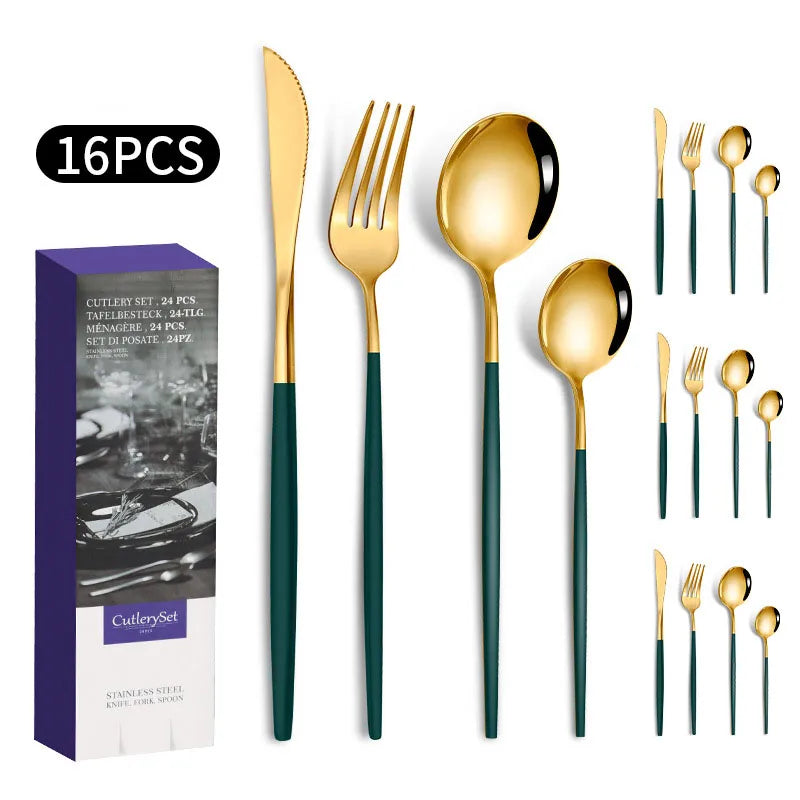 1010 stainless steel tableware 24-piece golden steak knife, fork and spoon gift box Western tableware suit