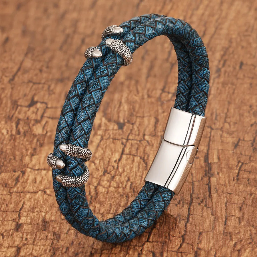 Retro Punk Geometric 304 Stainless Steel Pu Leather Plating Men's Bracelets Men Cord & Leather Bracelets