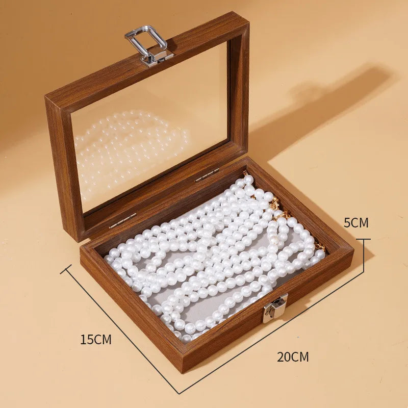 Black Walnut Wood Grain Dustproof Cover Jewelry Box Bracelet Earring Necklace Storage Case Vintage Style Wooden Jewelry Case