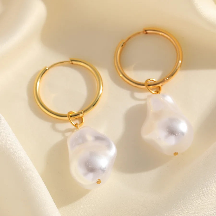 1 Piece Cute Romantic Artistic Irregular Geometric Plating Inlay 304 Stainless Steel Imitation Pearl 18K Gold Plated Earrings
